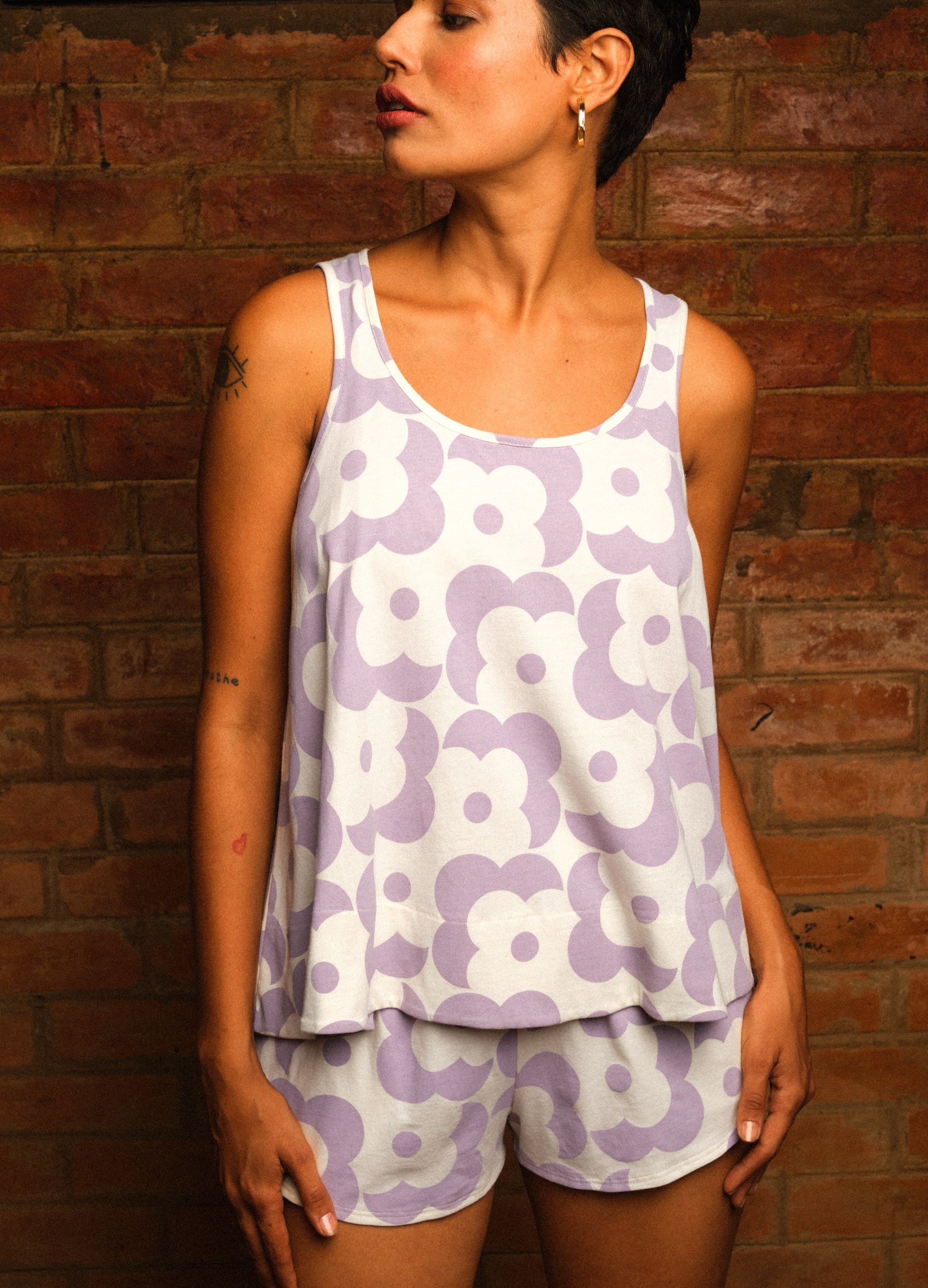 Lavender Floral Organic Cotton Flared Tank Top For Women Online