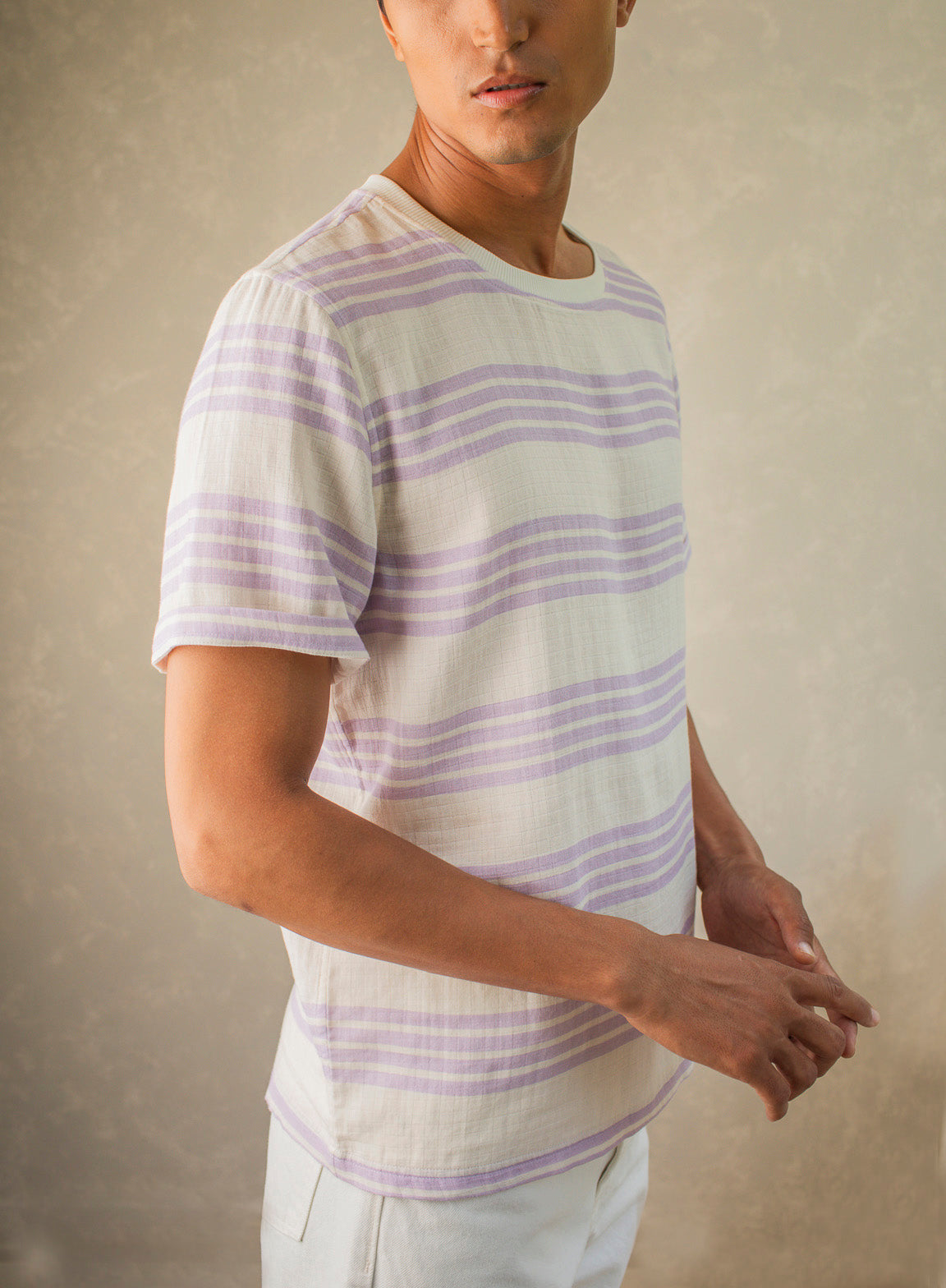 Lavender Stripe Organic Cotton Muslin T Shirt For Men Online