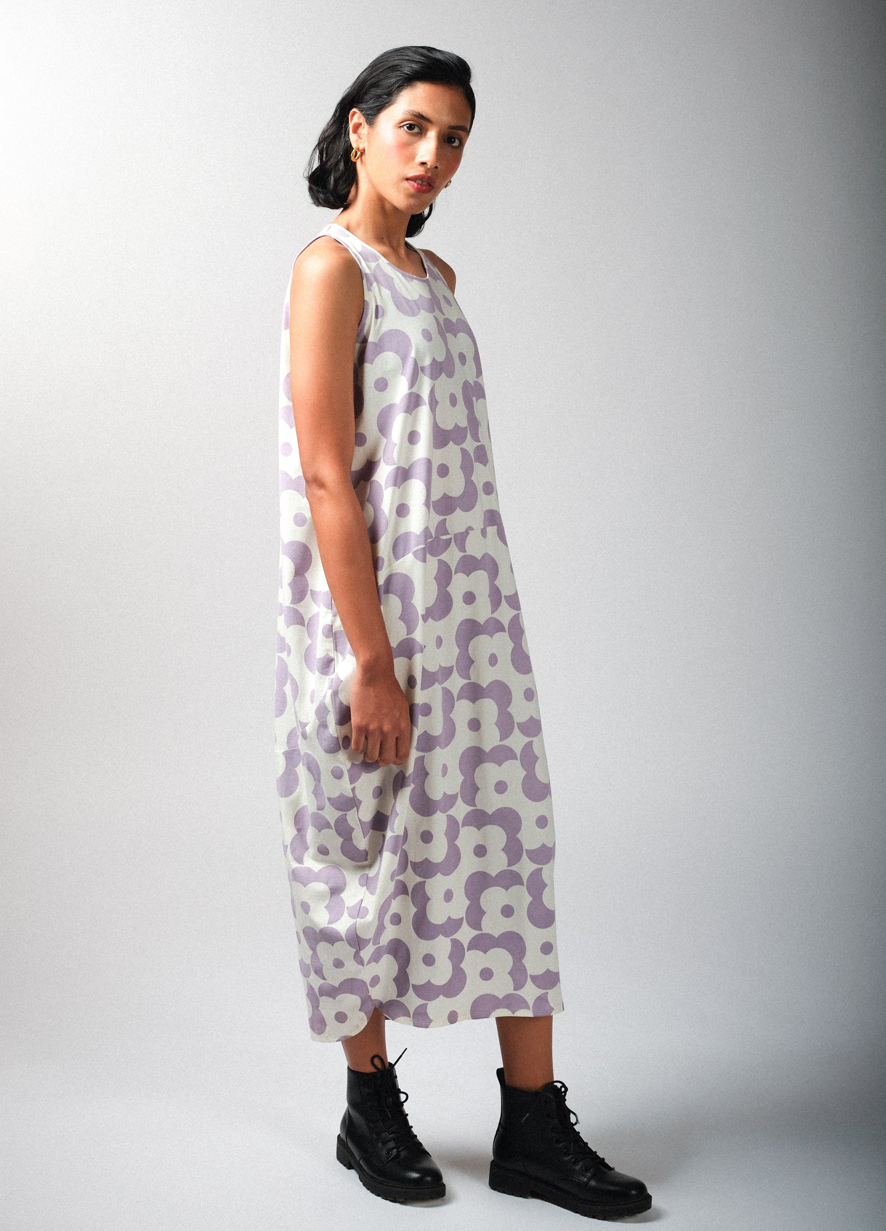 Lavender Organic Cotton Floral Sack Dress For Women Online