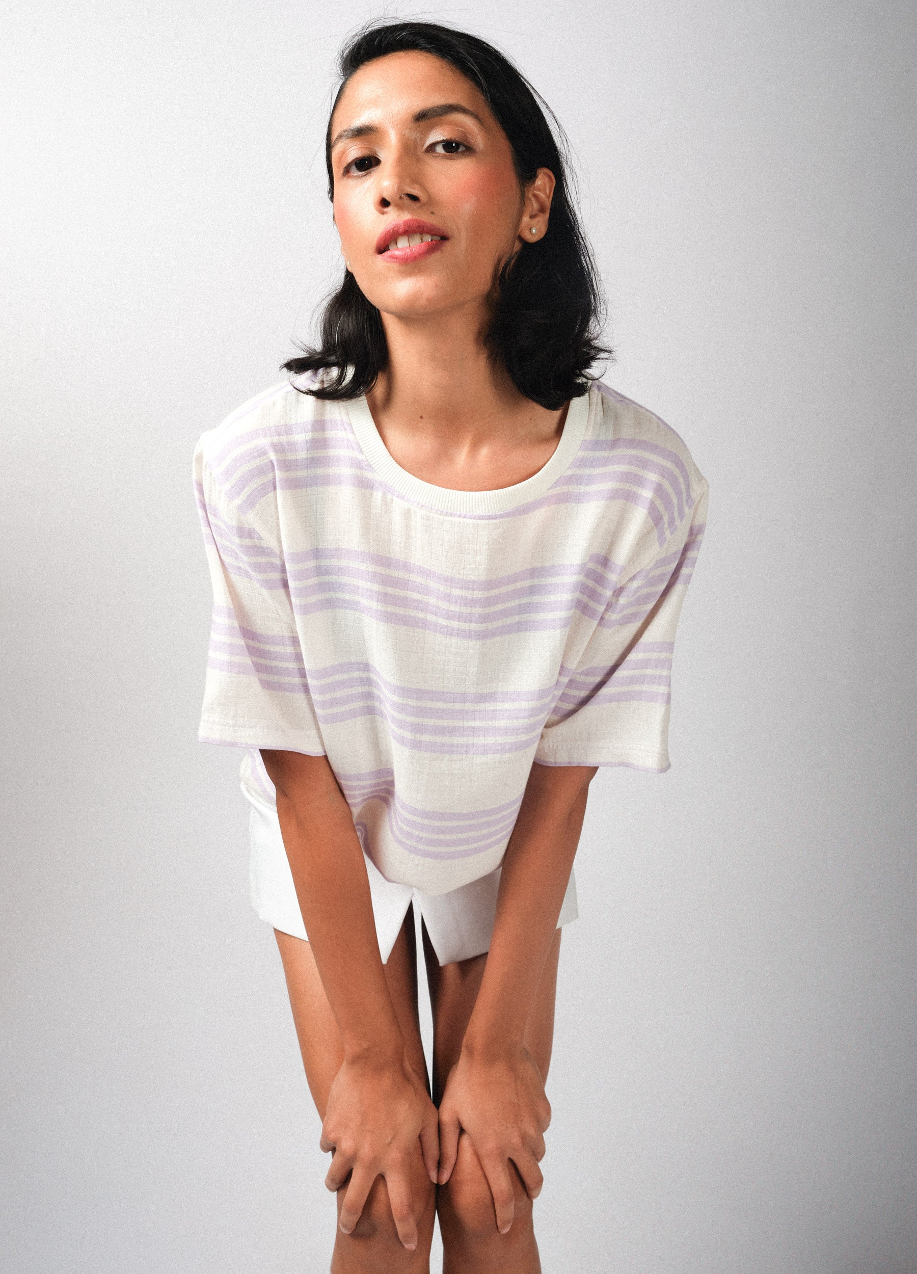 Lavender Stripe Organic Cotton Muslin T Shirt For Women Online