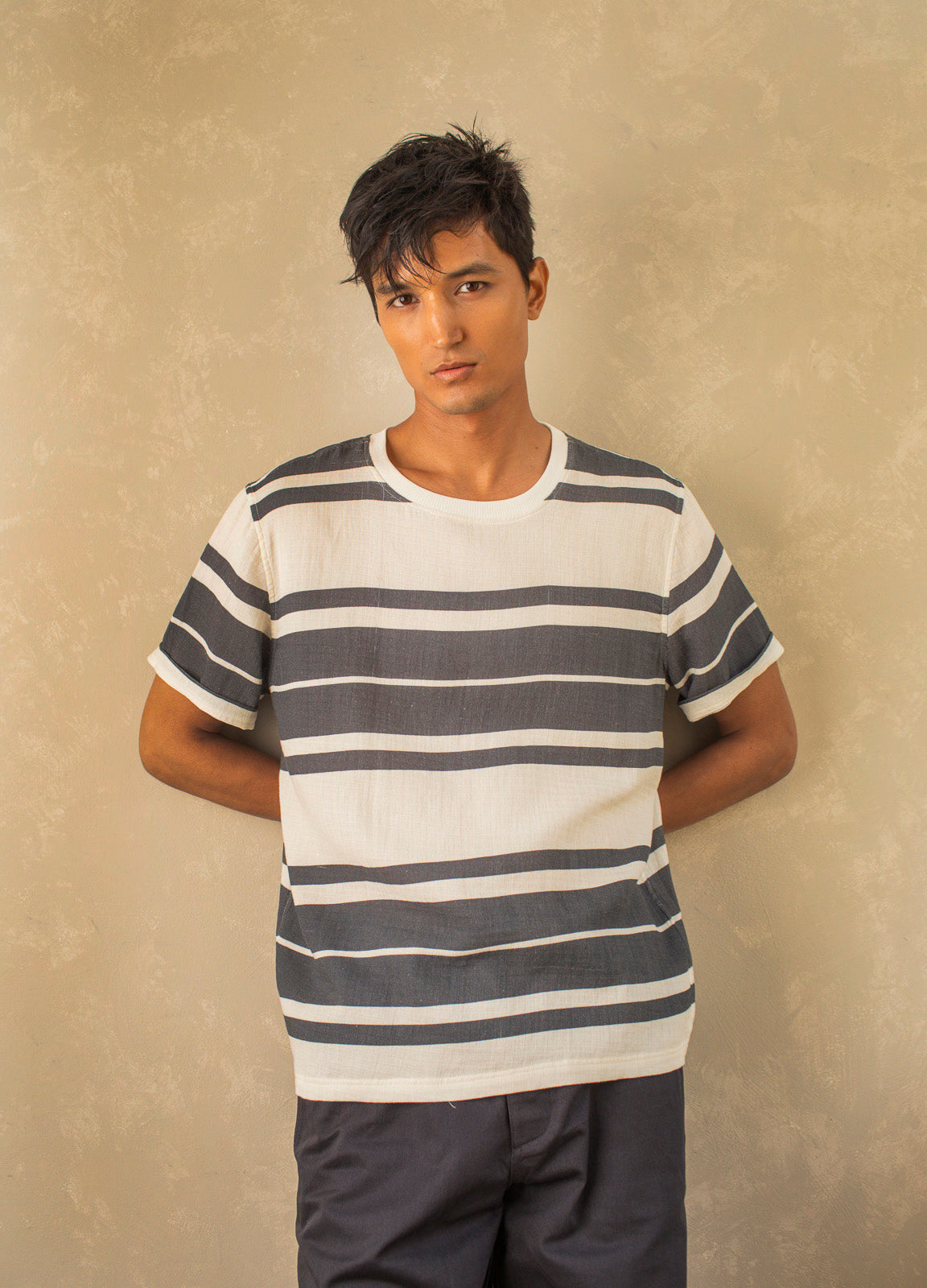 Shadow Stripe Organic Cotton Muslin T Shirt For Men Online